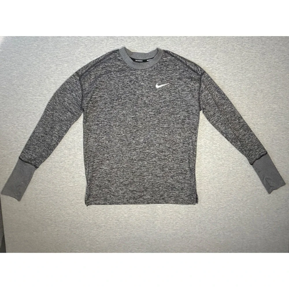 Nike Running Dri-FIT Long Sleeve Shirt Grey Heather Space Dye Thumbhole Womens S